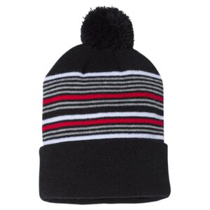 12" Striped Pom-Pom Cuffed Beanie Thumbnail